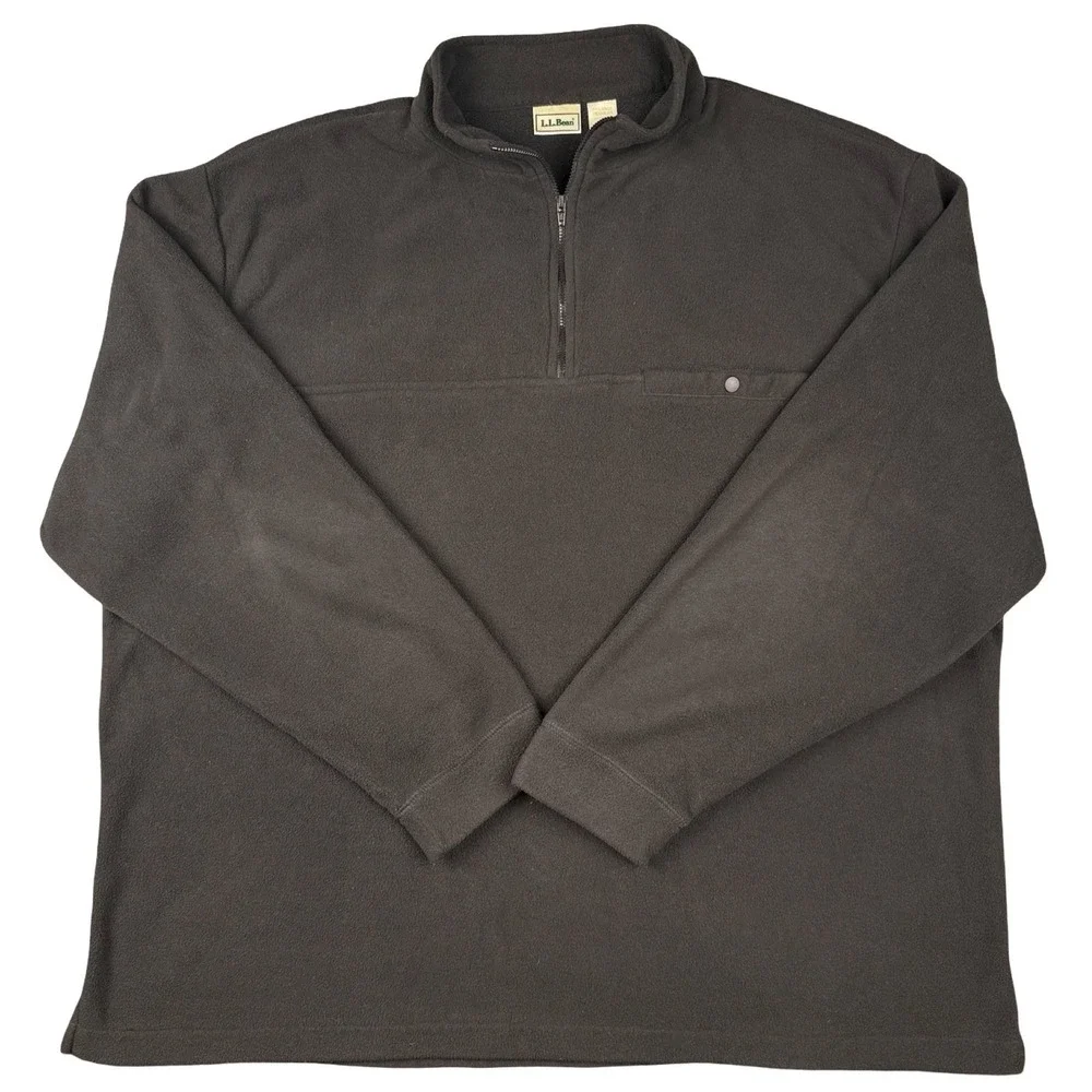 LL Bean Mens XXL Black‎ Fleece Pullover Quarter Zip Jacket Outdoor